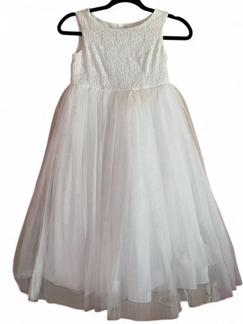 David's Bridal White Lace Bodice Tulle Flower Girl Dress